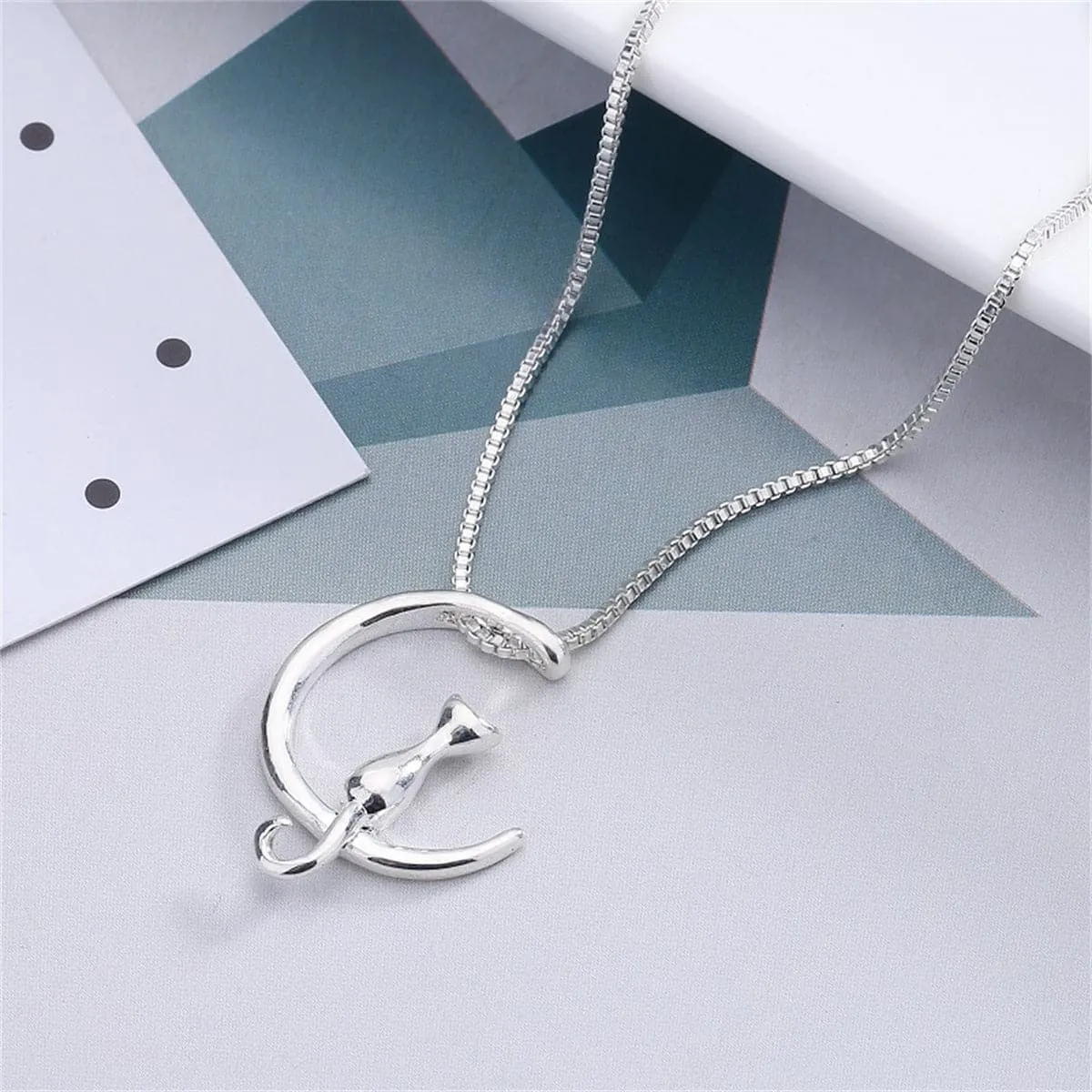 Silver-Plated Cat Pendant Necklace