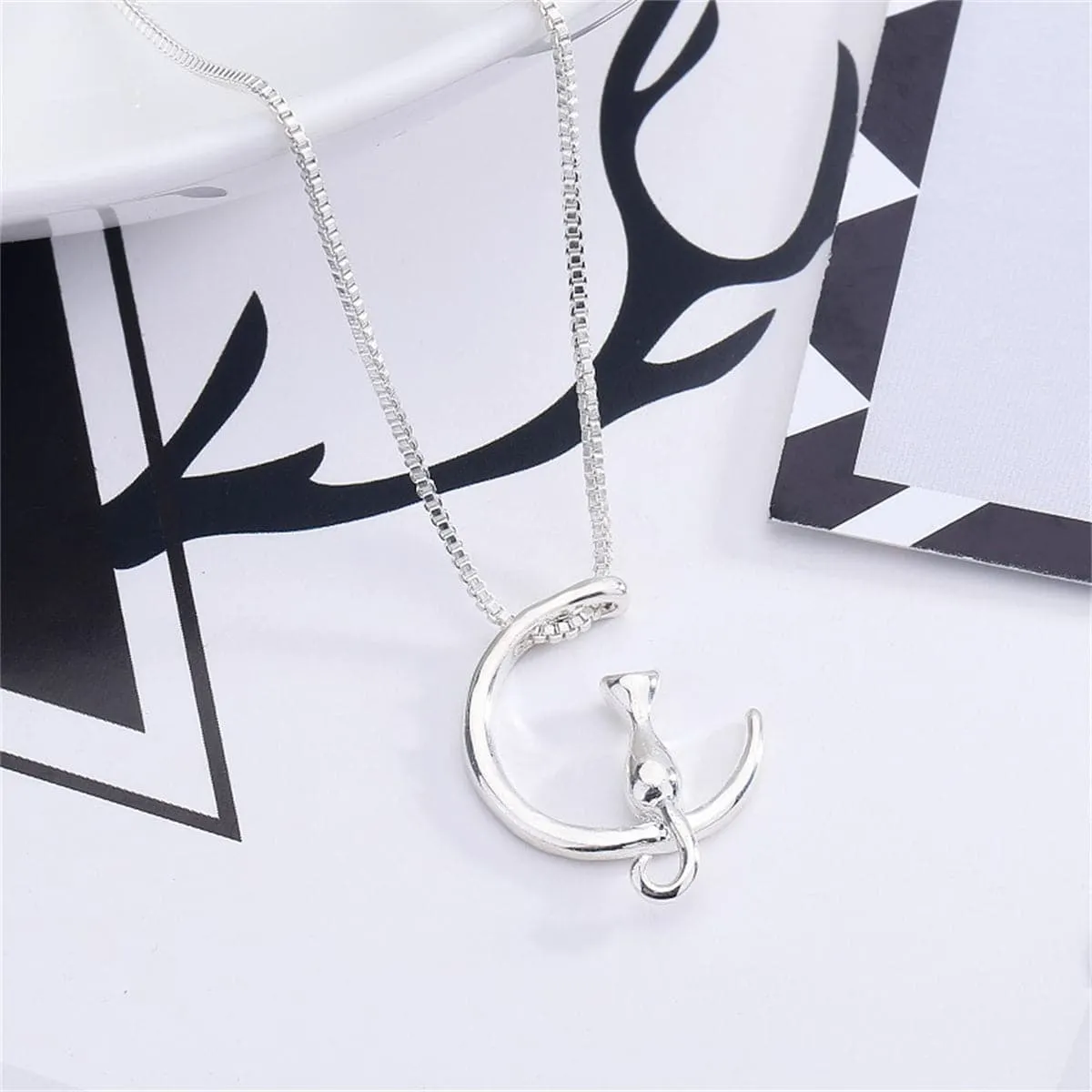 Silver-Plated Cat Pendant Necklace