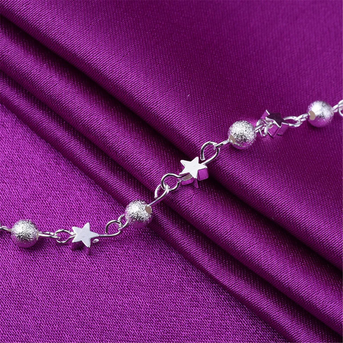 Silver-Plated Star & Bead Station Anklet