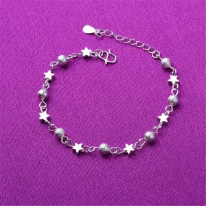 Silver-Plated Star & Bead Station Anklet