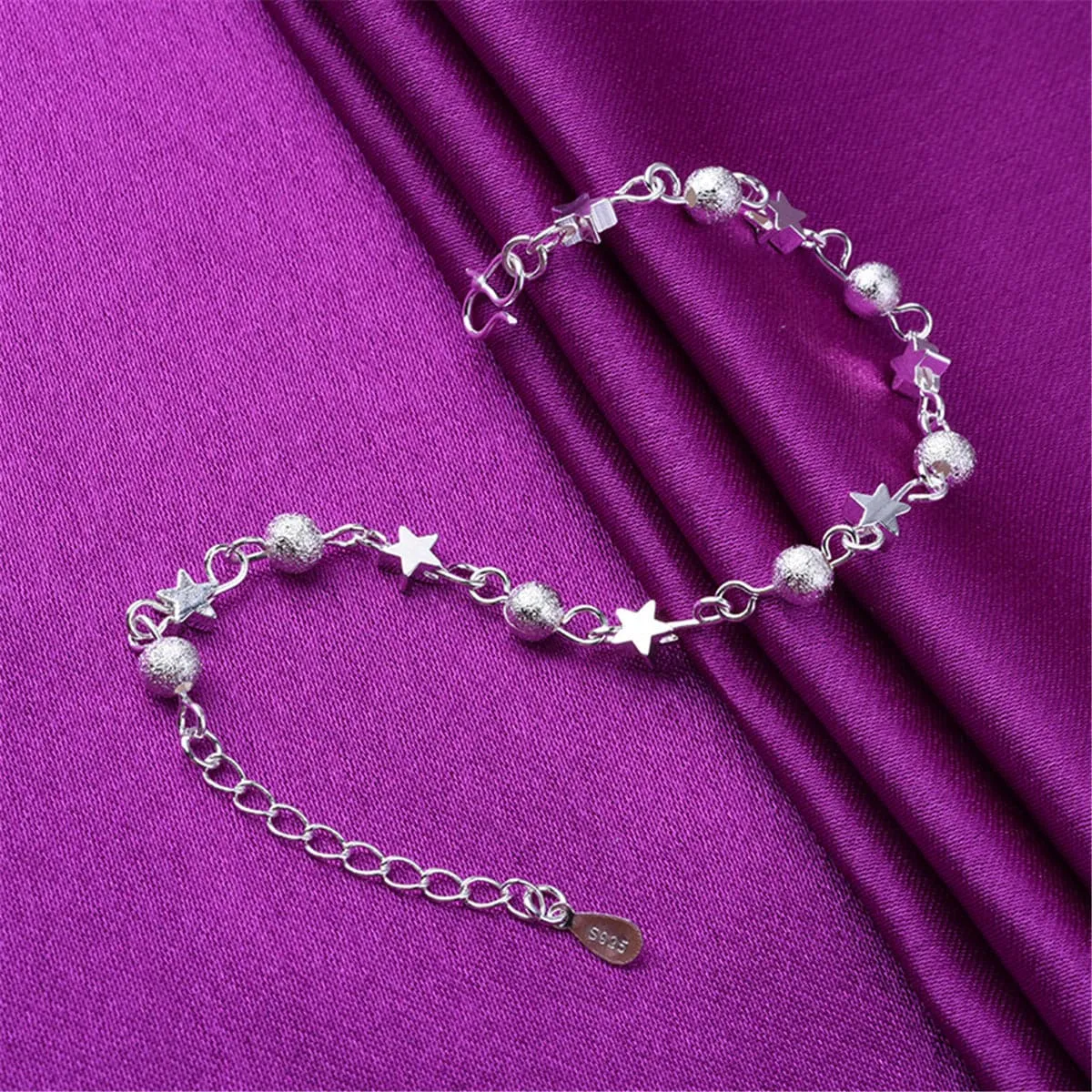 Silver-Plated Star & Bead Station Anklet