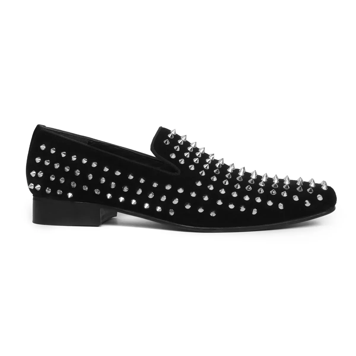 Silver Studded Sleek Toe Italian Velvet Loafer