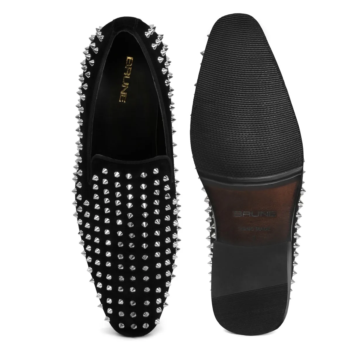 Silver Studded Sleek Toe Italian Velvet Loafer