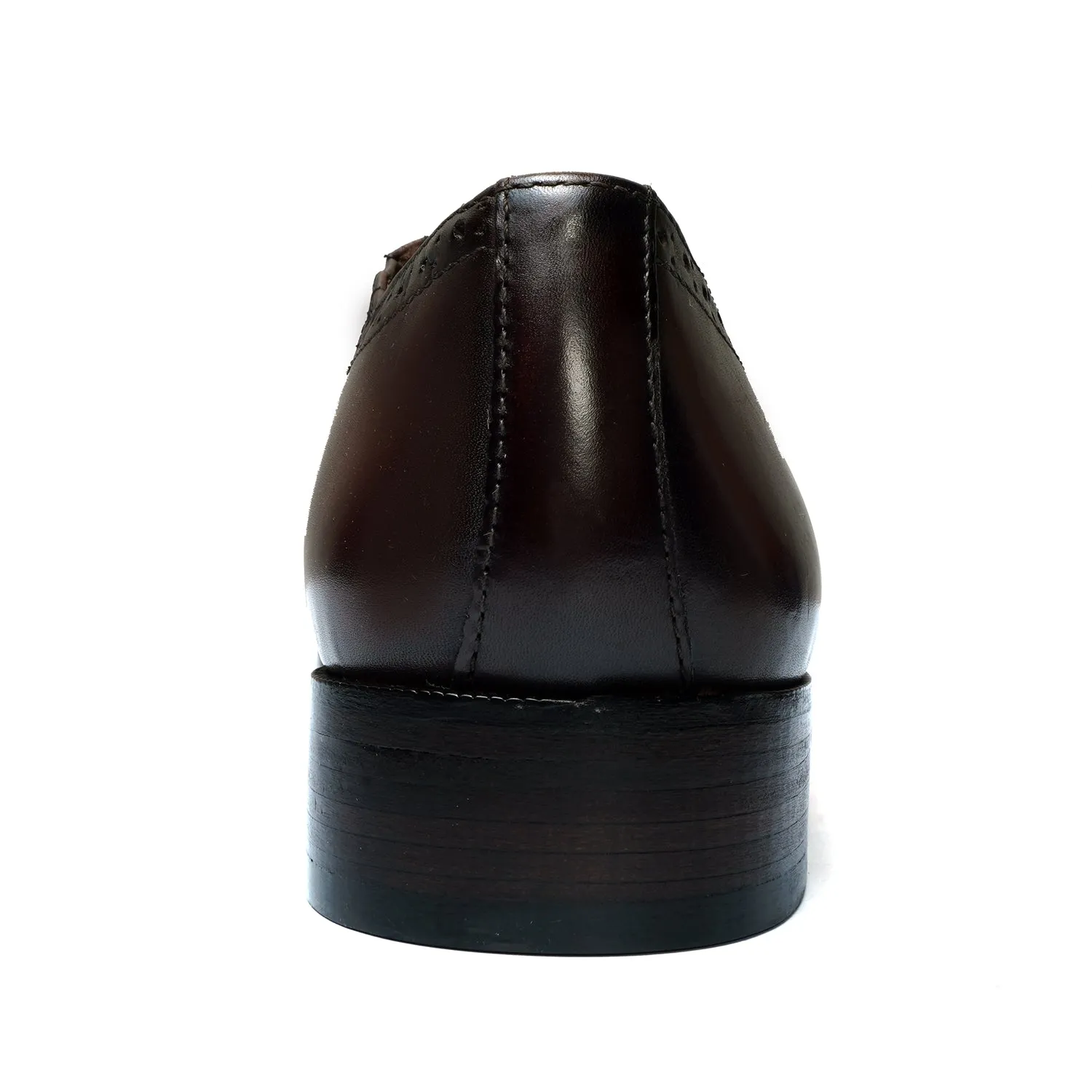 Sleek Italian Toe Slip-On Shoe in Dark Brown Punching Brogue Leather