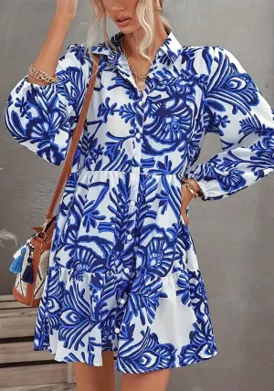 Sophisticated  Elegant Print Turndown Collar Shirt Dress for Effortless Chic