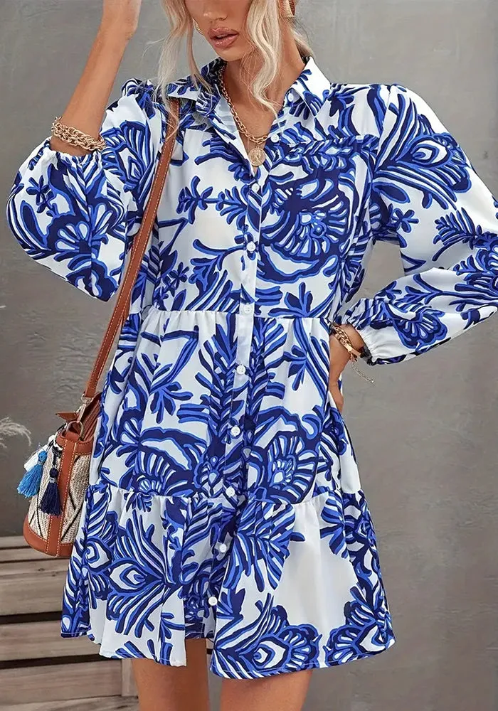 Sophisticated  Elegant Print Turndown Collar Shirt Dress for Effortless Chic