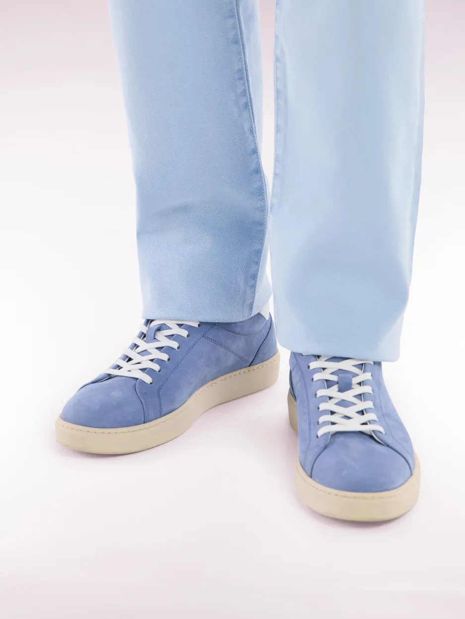Suede Leather Low Top Sneakers in Blue