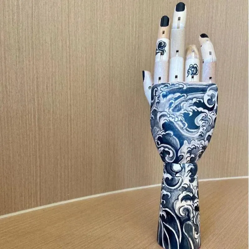 Tattooed Wooden Movable Joint Hand Decor