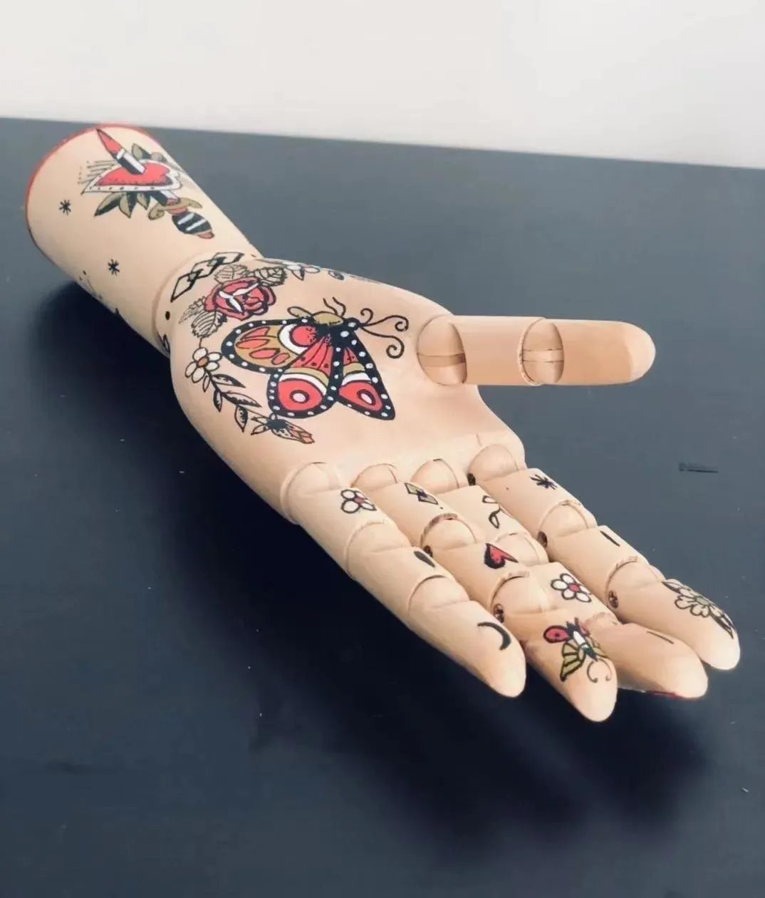 Tattooed Wooden Movable Joint Hand Decor