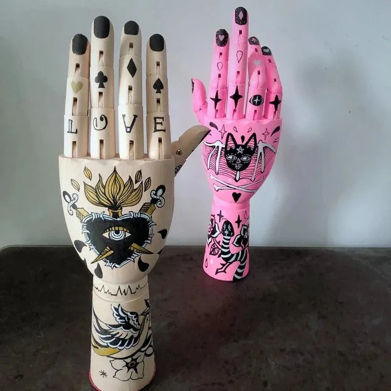 Tattooed Wooden Movable Joint Hand Decor