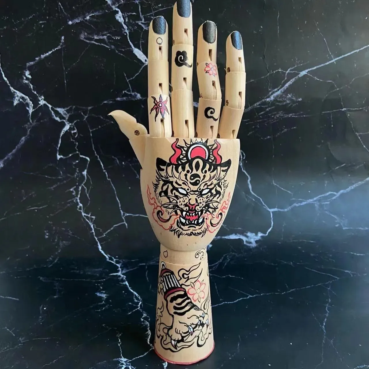 Tattooed Wooden Movable Joint Hand Decor