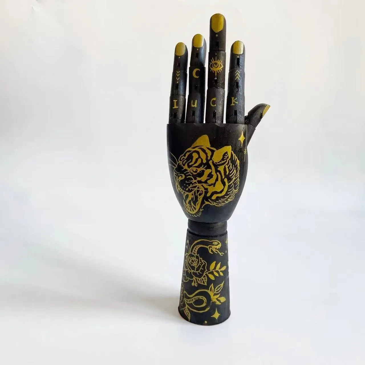Tattooed Wooden Movable Joint Hand Decor