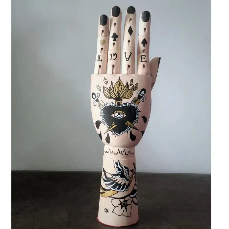 Tattooed Wooden Movable Joint Hand Decor