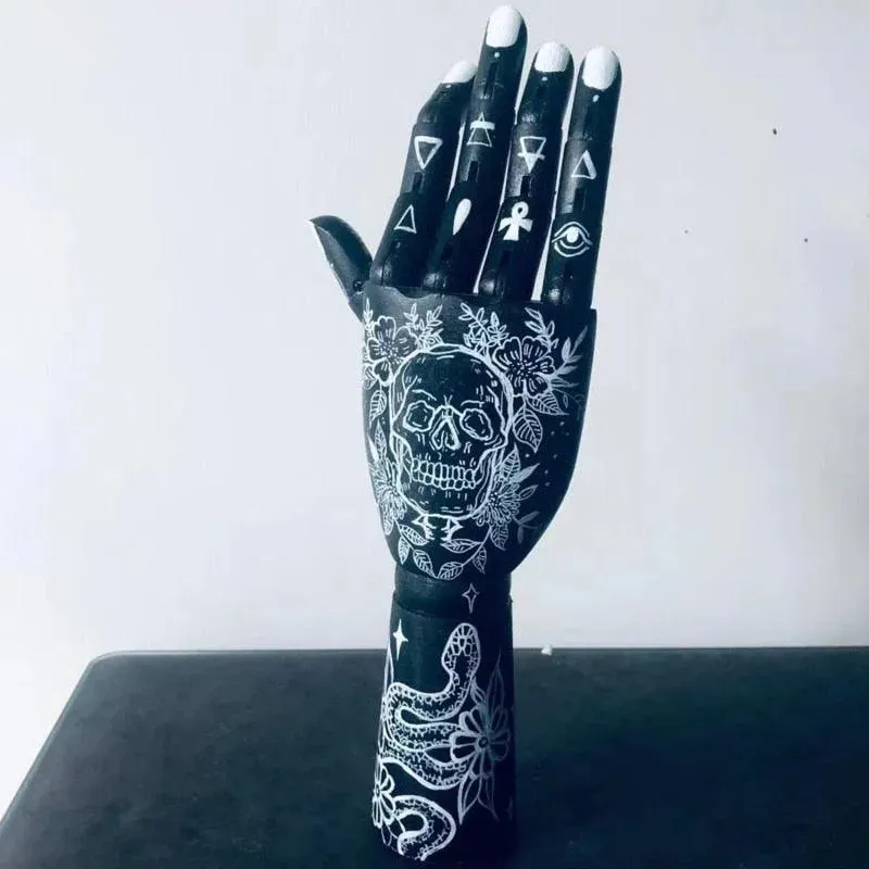 Tattooed Wooden Movable Joint Hand Decor