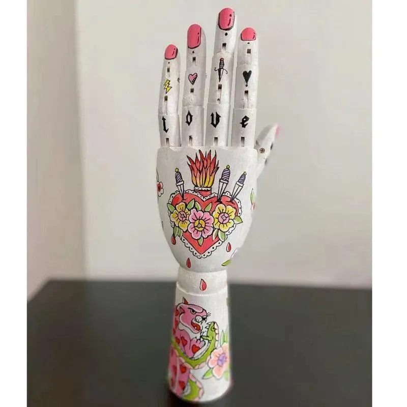 Tattooed Wooden Movable Joint Hand Decor