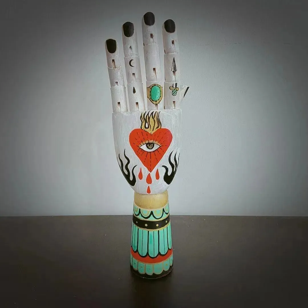 Tattooed Wooden Movable Joint Hand Decor