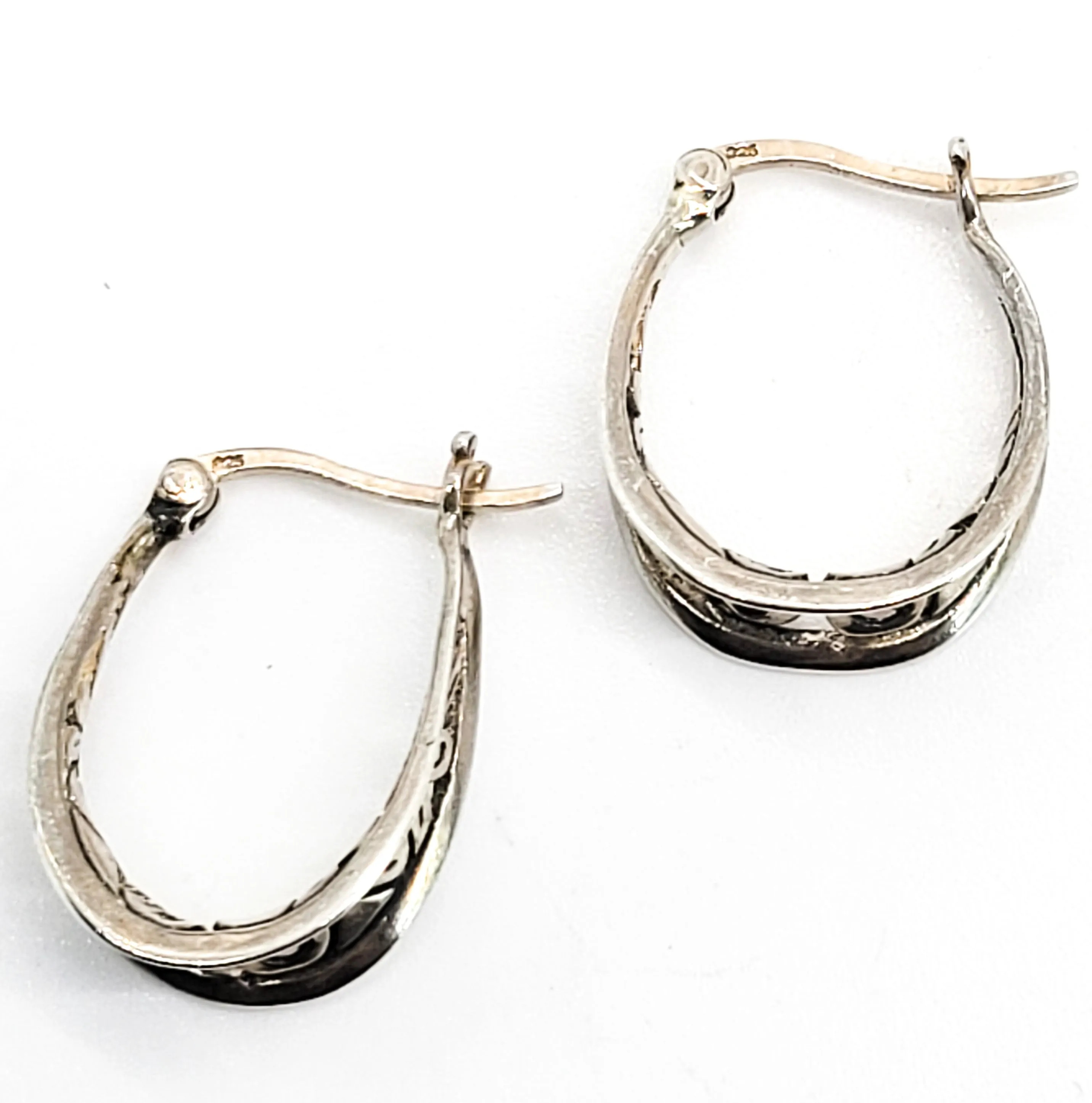 Tribal Balinese Bali style open work vintage thick sterling silver lever back hoop earrings