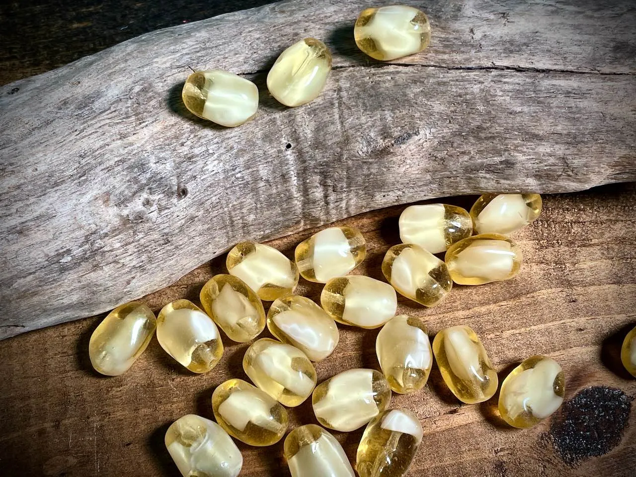 Vintage Austrian Glass—Beige Irregular Oval Glass Bead—18mm x 13mm
