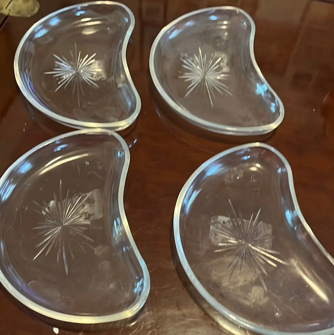 Vintage Clear Glass Cresent Moon Tea Sandwich Dishes- set of 4