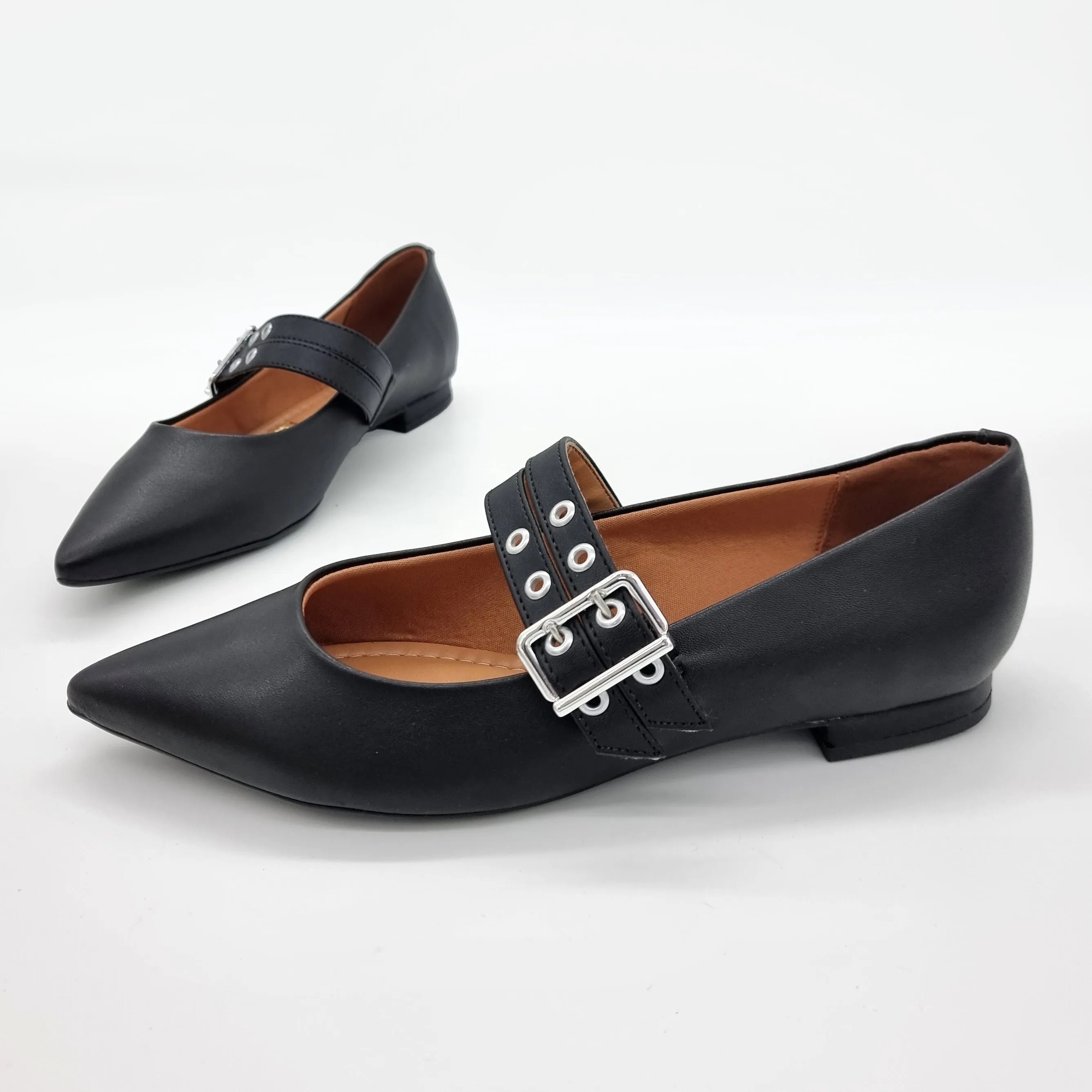 Vizzano 1206-295 Pointy Toe Studded Mary-Jane Flat in Black