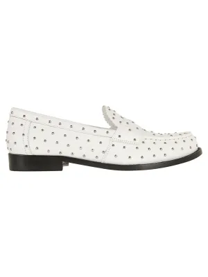 White Calfskin Studded Detailing Slip-On Shoes