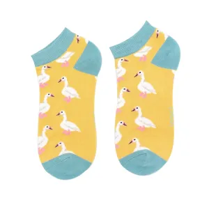 White Ducks Bamboo Trainer Socks in Yellow by Miss Sparrow, Size UK 4-7