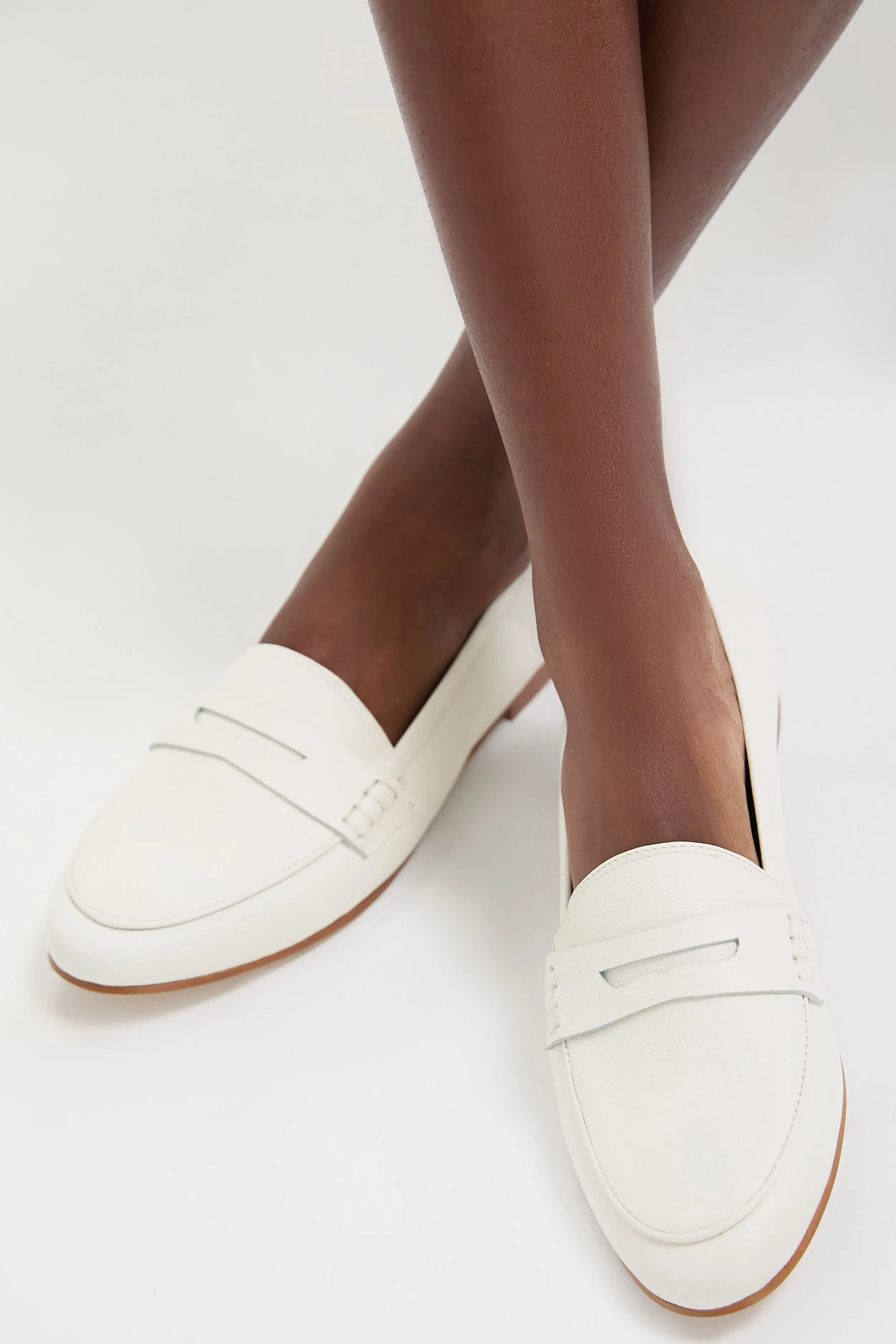 White Pebbled Rowan Leather Loafers