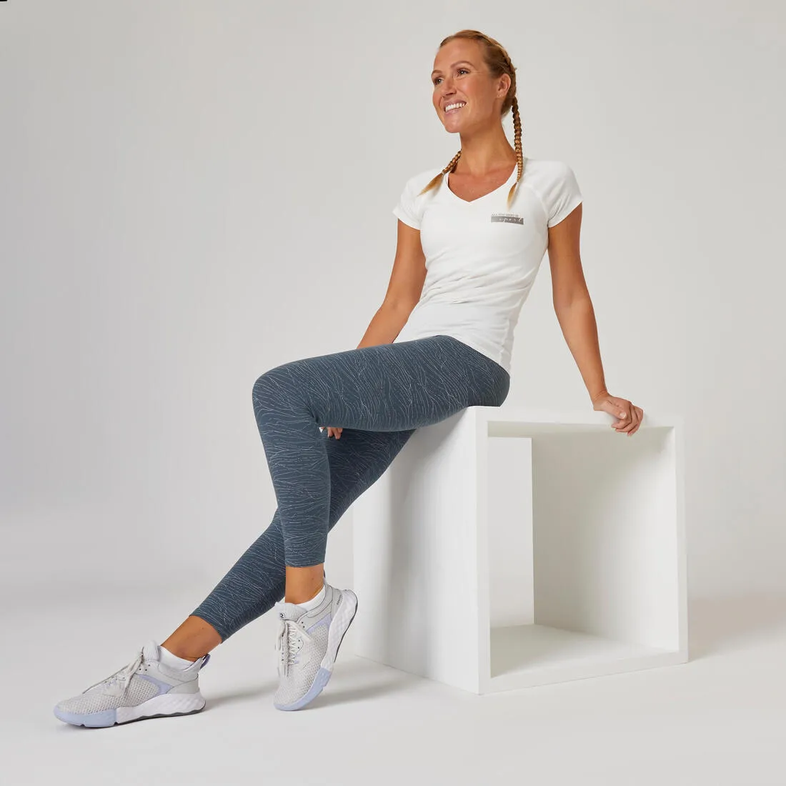Women's Fitness 7/8 Leggings Fit  500 - Blue Print