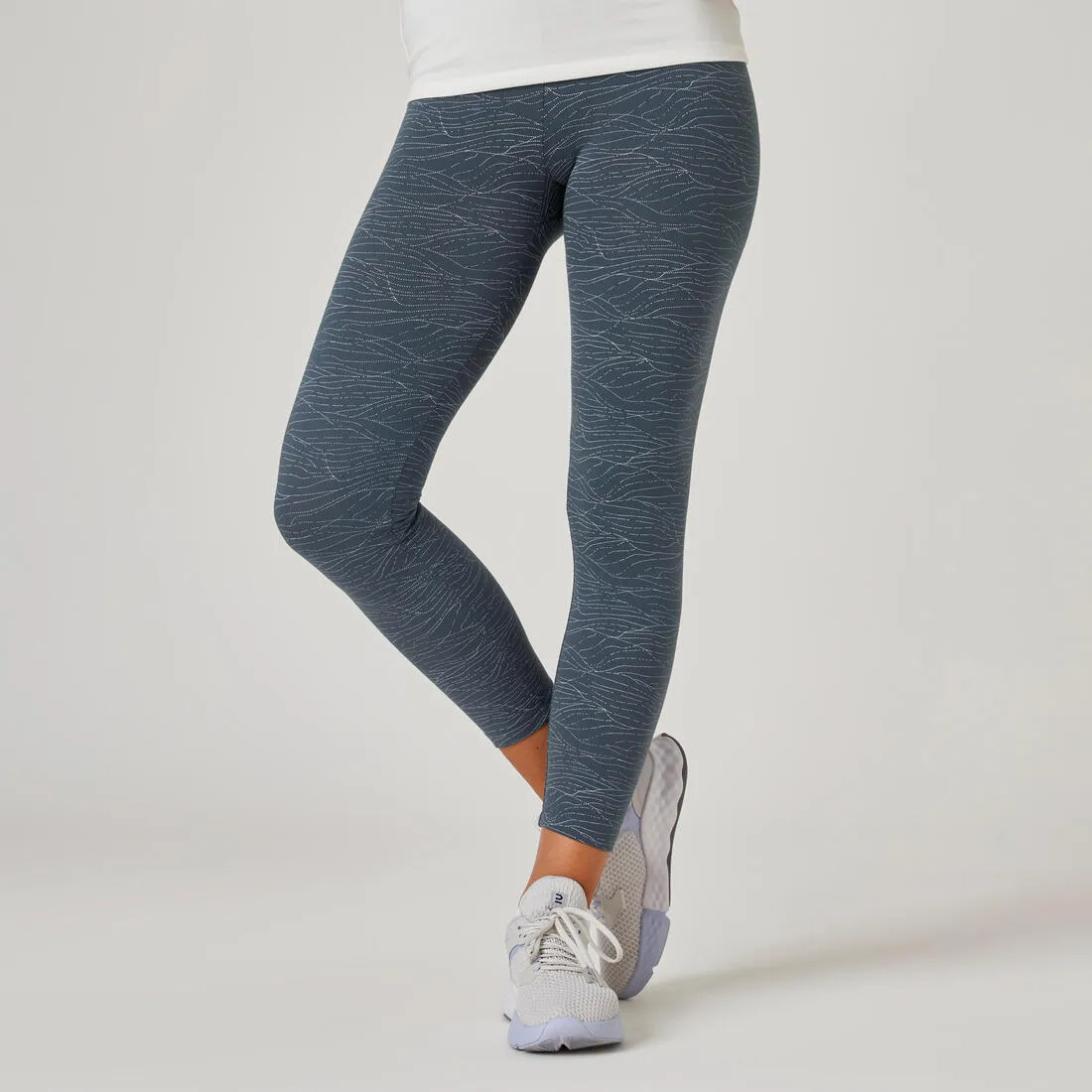 Women's Fitness 7/8 Leggings Fit  500 - Blue Print