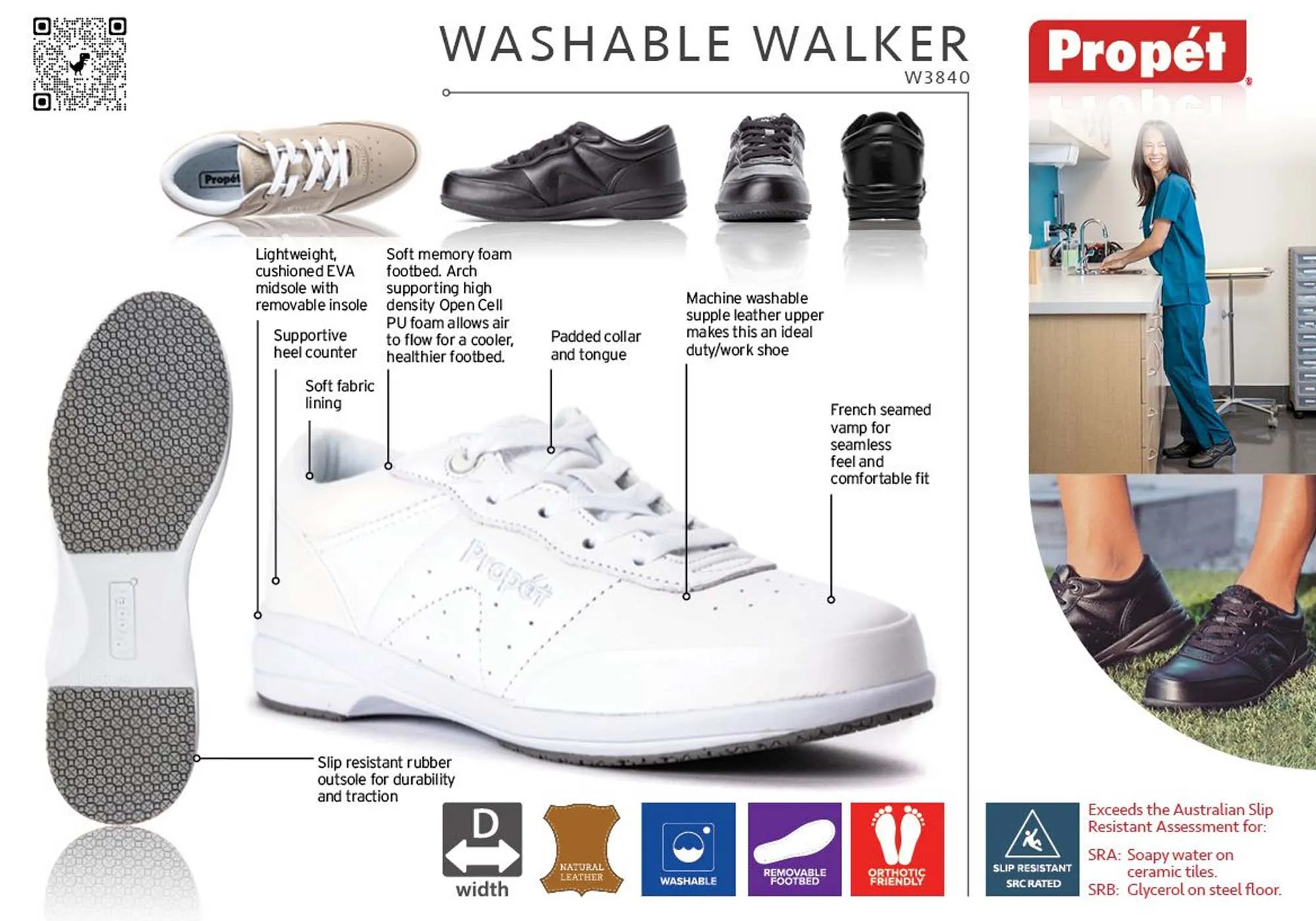 Womens Propet Washable Walker Leather Wide Fit Shoes