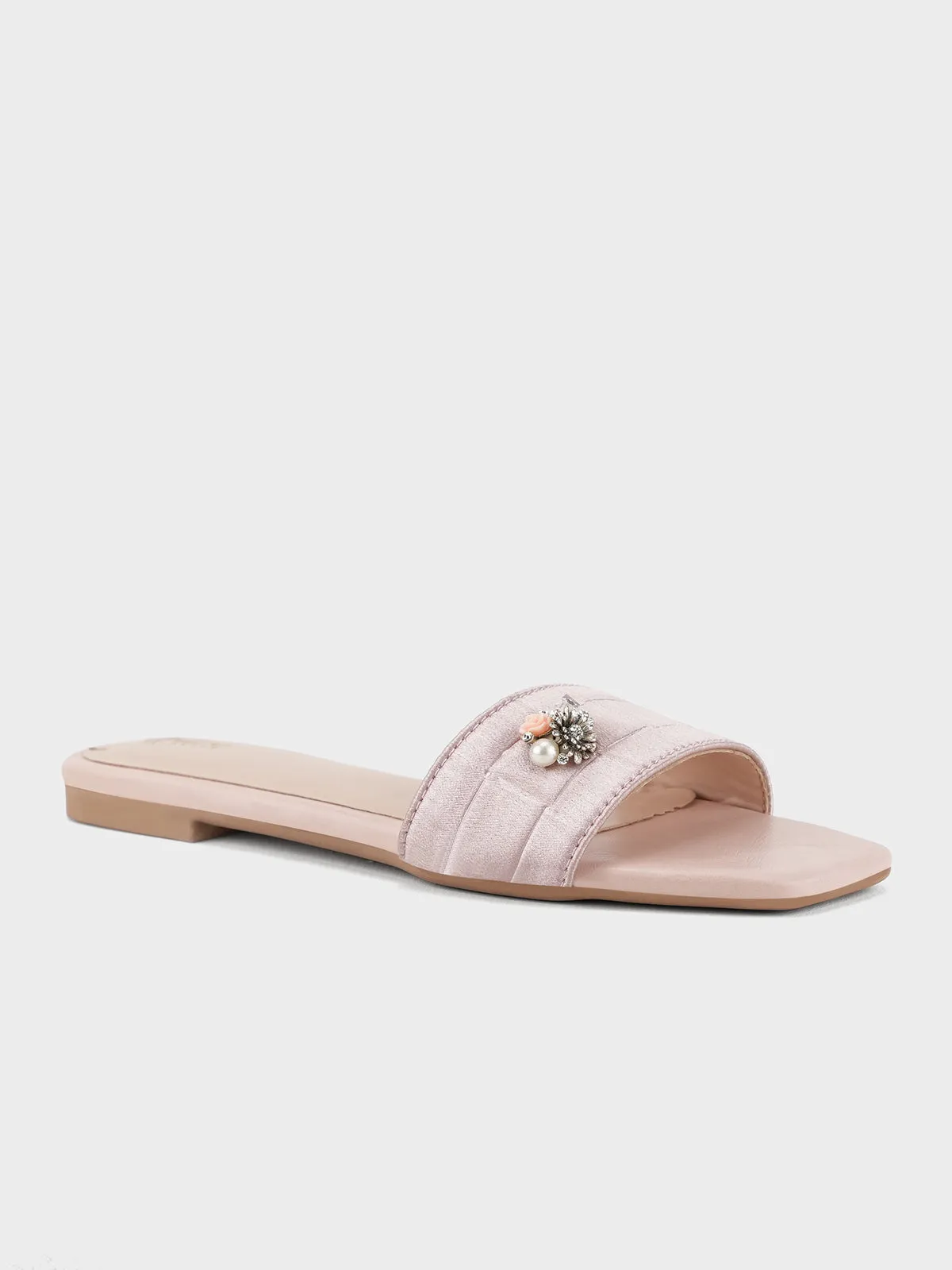Womens "FERRULE" Satin Decorated Slippers