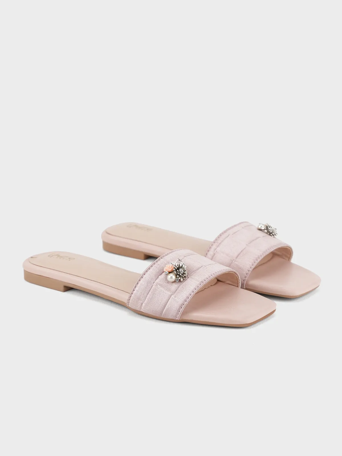 Womens "FERRULE" Satin Decorated Slippers