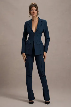 Wonder Woman | Navy High Waist Straight Leg Trousers With Hem Split