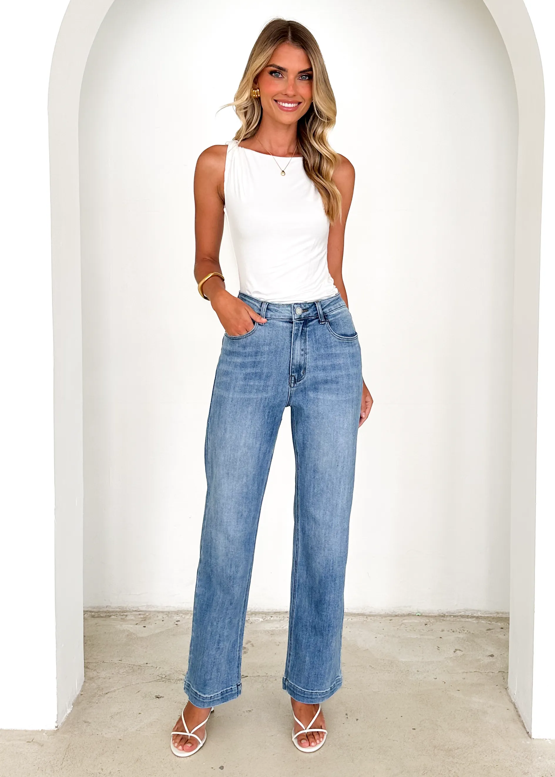 Zariah Stretch Jeans - Mid Blue